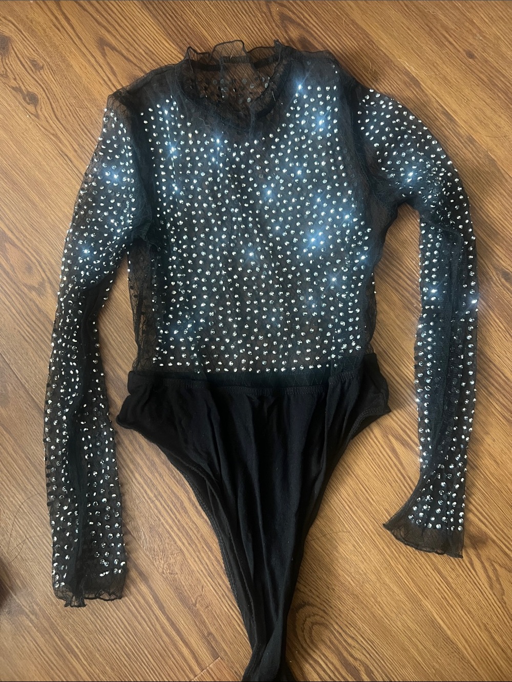 Windsor Black Mesh Crystal Embellished Dance Leotard
